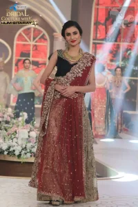 Black Velvet Blouse - Fawn Embroidered Skirt - Deep Red Dupatta