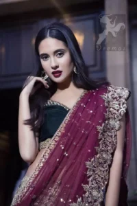 Black Velvet Blouse With Fawn Embroidered Skirt And Deep Red Dupatta A Wedding Day Dress