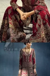 Deep Red Heavy Shirt Sharara Dupatta for Barat
