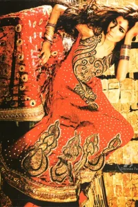 Bright Red Anarkali Frock With Embellished Dupatta