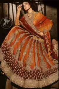 Deep Orange - Red Heavily Embroidered Bridal Lehenga For Baarat