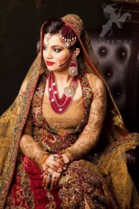 Designer Collection Deep Red and Golden Double Layer Front Open Long Dress