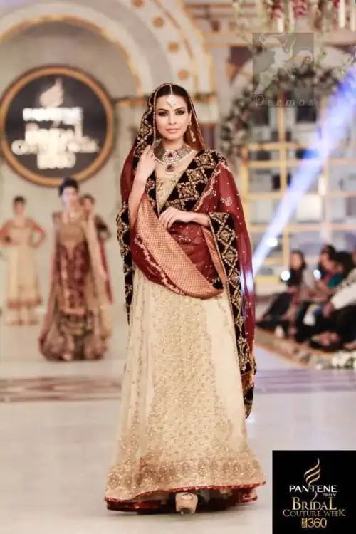 Fawn Back Trail Bridal Maxi With Deep Red Embroidered Dupatta