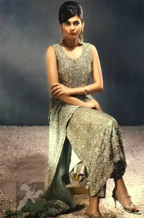 Pistachio Green Shirt - Straight Pants - Embroidered Dupatta