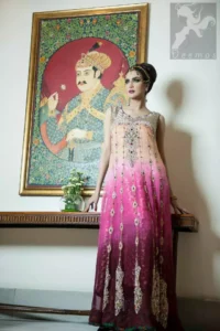 Latest Triple tone heavy embroidered pishwas and churidar 2016