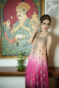 Latest three colour heavy embroidered pishwas with churidar 2016