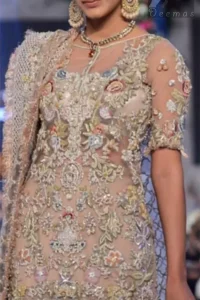 Latest Designer Dress 2016 Light Fawn Embroidered Shirt and Lehenga