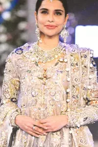 Light Fawn Double Layer Pishwas Golden Lehenga