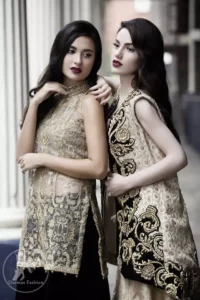 Off White n Black Embroidered Jacket - Banarsi Blouse - Lehenga - Image 6