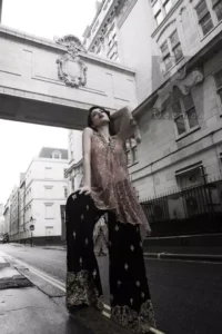 Latest Pakistani Party Wear Pink Shirt & Embroidered Sharara 2016