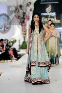 Light Blue Front Open Back Trail Gown - Bridal Lehenga