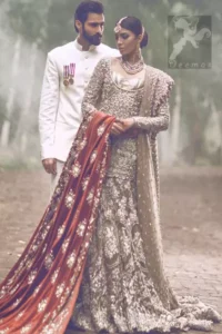 Light Brown Fully Embroidered Bridal Shirt Lehnga and Dupatta