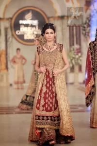Designer Wear Dress - Deep Red Fawn Bridal Gown - Sharara