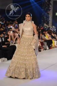 Latest Pakistani Bridal Wear Fawn Blouse and Fully Embroidered Sharara