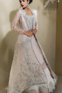 Light Pink Bridal Dress - Front Open Gown Back Trail - Embroidered Lehenga