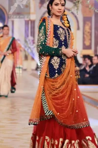 Mehndi Dresses 2017 - Royal Blue - Deep Orange - Red Lehenga
