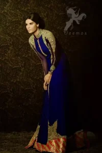 Designer Wear Pishwas 2017 - Royal Blue Front Open Gown
