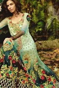 Designer Wear Bridal Pishwas - Triple Tone Front Open Maxi