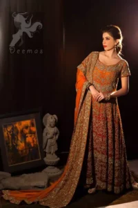 Latest Two Tone Red & Orange Maxi for Bride - Image 3