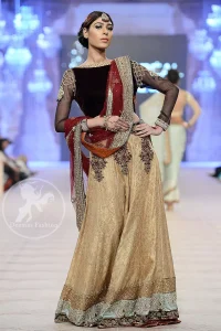 Dark Brown - Fawn- Deep Red Bridal Lehenga Choli