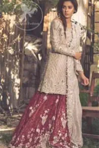 Fawn Bridal Wear Lehenga - Short Shirt - Dupatta - Deep Red Lehenga