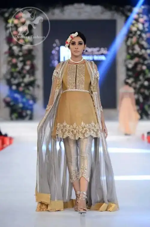 Formal Dress 2017 - Golden Silver Short Frock - Capri Pants