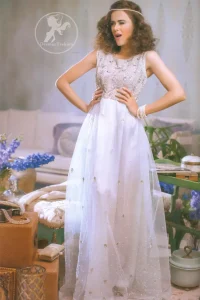 Evening Wear Gown - Ivory White Embroidered Maxi