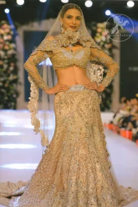 Bridal Wear Lehenga Choli - Light Brown Blouse -Back Trail Lehenga