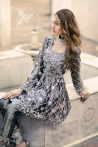 Dark Gray Silky Short Frock - Cigarette Pants