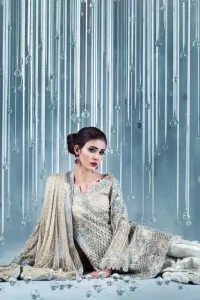 Light Fawn Short Fully Embroidered Shirt - Banarsi Jamawar Trousers