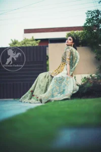 Mehndi Dress 2017 - Yellow Short Frock - Light Green Gharara