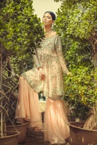 Peach Front Open Shirt with Gharara