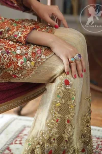 Rust Short Back Trail Frock - Beige Embroidered Pants