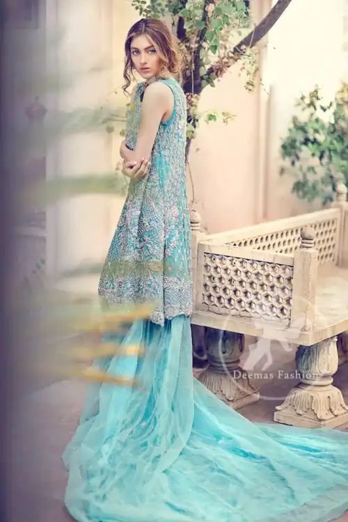 Sky Blue Short Frock - Back Trail Sharara