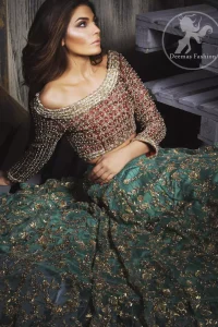 Deep Red Bridal Choli. Fully embroidered blouse.Embroidered full sleeves.Embroidered jaal scattered all over the front and back of the skirt.