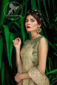 Dusty Gold Long Frock - Pistachio Green Sharara