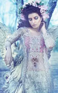 Light Gray A-Line Net Shirt And Jamawar Sharara