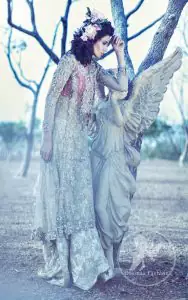 Light Gray A-Line Net Shirt And Jamawar Sharara