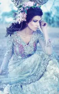 Light Gray A-Line Net Shirt And Jamawar Sharara