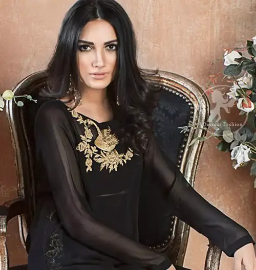 A must have creation for day to evening wear. Exhibit elegance in this black straight shirt enhanced with antique kora