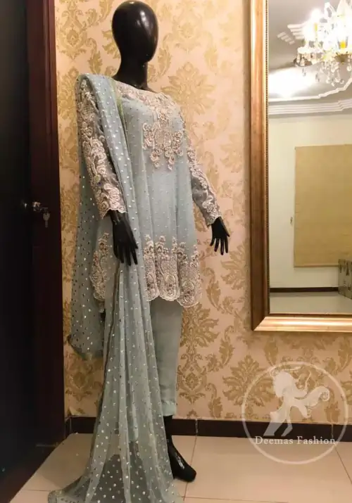 Formal Collection 2017 - Light Gray Short Frock - Cigarette Pants