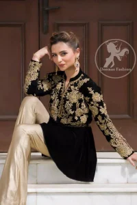 Latest Fashion - Stylish Black Peplum Top - Beige Bell Bottom Pants