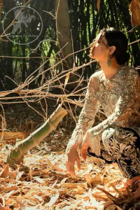 Heathered Gray Shirt Black Trousers Tan Embroidery