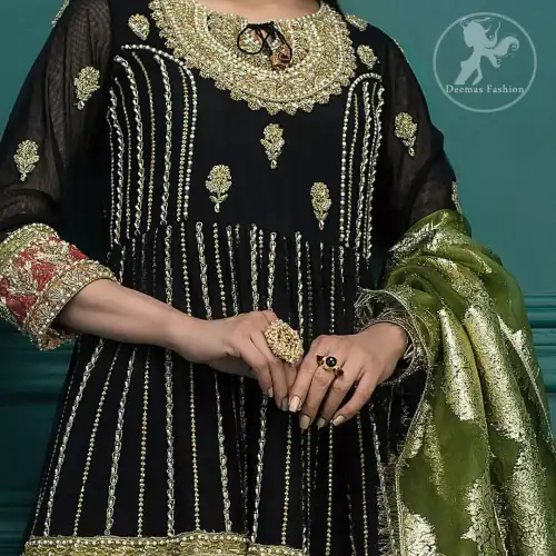 Wood Smoke Shirt Brown Bramble Sharara Thatch Green Dupatta