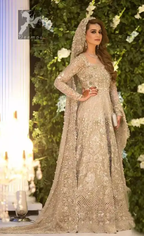 Light Gray Anarkali Brocade Churidar Pajama