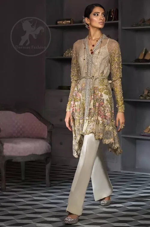 Brandy Rose Front Open Short Frock Quill Gray Pants