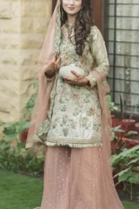 Ivory Tissue Shirt Antique Brass Sharara Dupatta