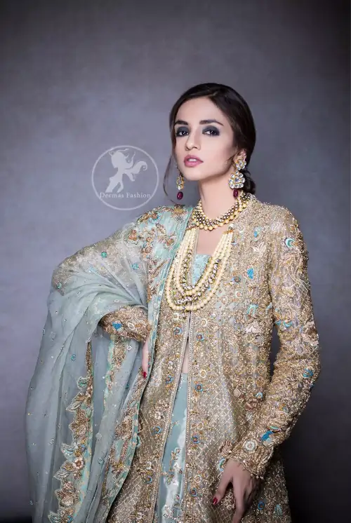 This regal regent gray outfit is an immensely captivating traditional piece, enhancing the art of classical heritage showcasing the craftsmanship