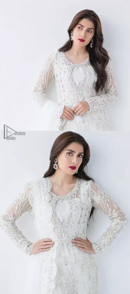 This is an ensemble that deserves to be flaunted. The ivory white shirt is an example of remarkable handiwork. With