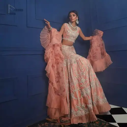 Crafted with love. This outfit is classically designed to make your memorable day beautiful as it should be. The peachy